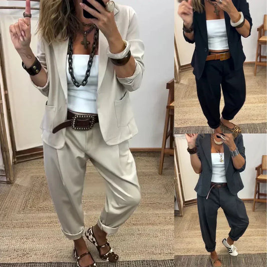 💎60% DE RÉDUCTION – TEMPS LIMITÉ💎Ensemble Veste à Col & Pantalon pour Femme – Coupe Cintrée, Tissu Doux & Look Professionnel Élégant👖✨