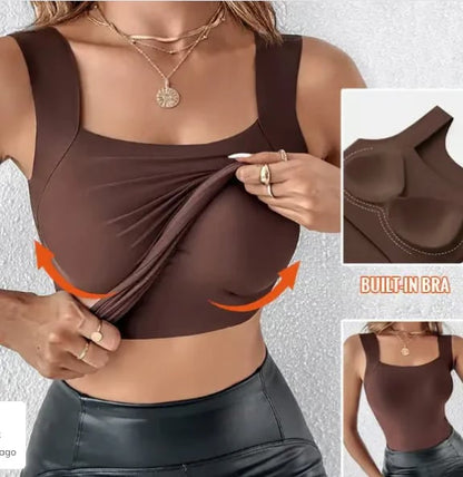 🏆 Dernier jour, 50 % de réduction ! 💐 Débardeurs thermiques à encolure en U pour femmes avec soutien-gorge intégr
