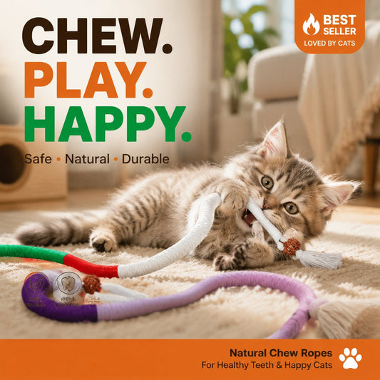 🐾🧶 Cordes à mâcher pour chats (lot de 3), jouet sûr pour nettoyer les dents des chatons d'intérieur, jouet interactif apaisant pour chats