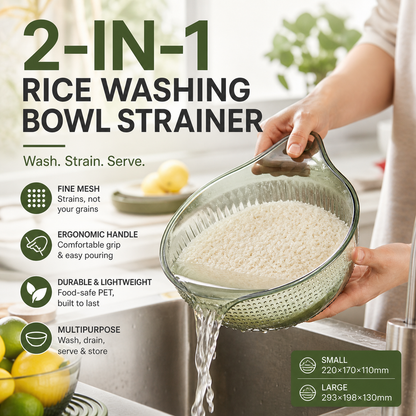 🎉 Soldes 2026 — Plus de 15 000 vendus ! 🍚 Lavez votre riz sans en perdre un seul grain : maille fine, poignée intégrée et passoire intégrée. Rinçage rapide, égouttage parfait, zéro déchet. En stock au Royaume-Uni.