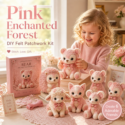 🎀50 % DE RÉDUCTION🎁Kit de patchwork en feutrine à faire soi-même Forêt enchantée rose