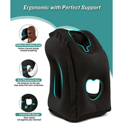 ✈️💤 PROMO FLASH : 50% DE RÉDUCTION ! Coussin de Voyage Gonflable Ergonomique 45° – Soutien Nuque & Buste, Ouvertures Bras/Visage, Valve Grand Débit, 330 g for Dormir Enfin en Avion, Train ou Bureau ✨