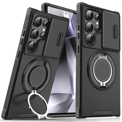 Étui de téléphone à support magnétique de protection d'appareil photo pour Samsung
