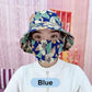 Chapeau de Soleil Floral à Large Bord avec Masque