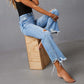 ✨👖55 % de réduction 🔥Jean évasé déchiré à taille haute pour femme