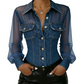 👕Top en denim patchwork à maille pour femme – Haut chic et élégant à taille cintrée✨