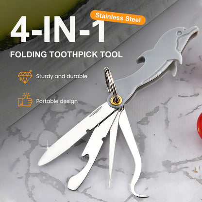 Cure-dents pliable 4 en 1 en acier inoxydable