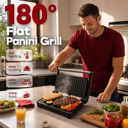 Appareil à sandwichs et paninis électrique avec plaque de cuisson à 180 degrés
