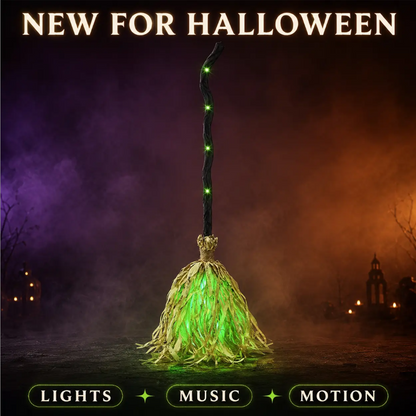 📢📢50% OFF !!⏰🧙 Décoration Halloween Balai de Sorcière Animé avec Lumières et Son