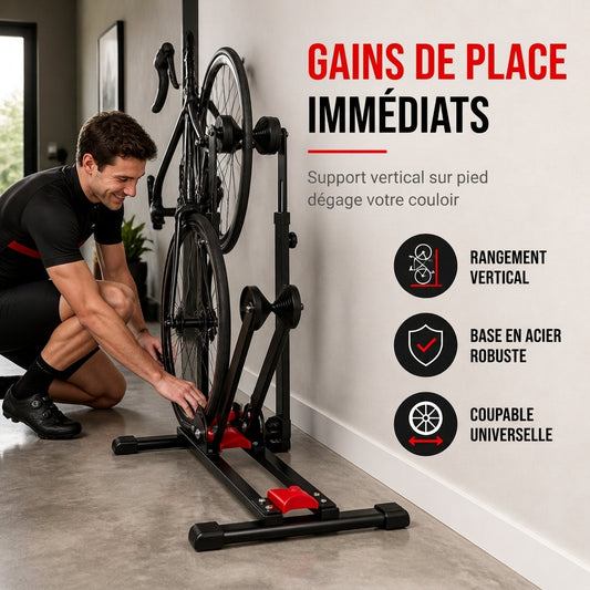 🚲🅿️ Support de Stationnement au Sol pour Vélo Pliable – Double Colonne en U, Hauteur Réglable et Compatible VTT