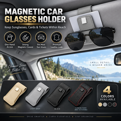 🕶️ 50 % DE RÉDUCTION MAINTENANT ! Support magnétique pour lunettes de soleil en voiture – Fixation et rangement 2 en 1, se fixe au pare-soleil ou au tableau de bord, garde vos lunettes à portée de main